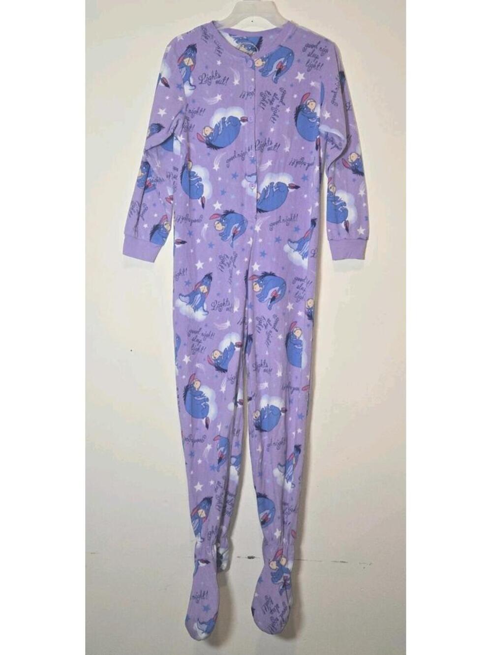 Disney Winnie the Pooh Eeyore Purple Footy Pajamas Juniors Size M 7/8